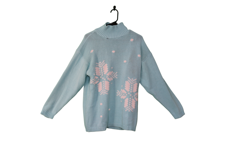 blue snowflake knit sweater